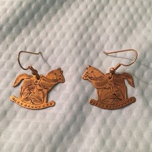 Vintage Brass or Copper Christmas Rocking Horse Etched Earrings